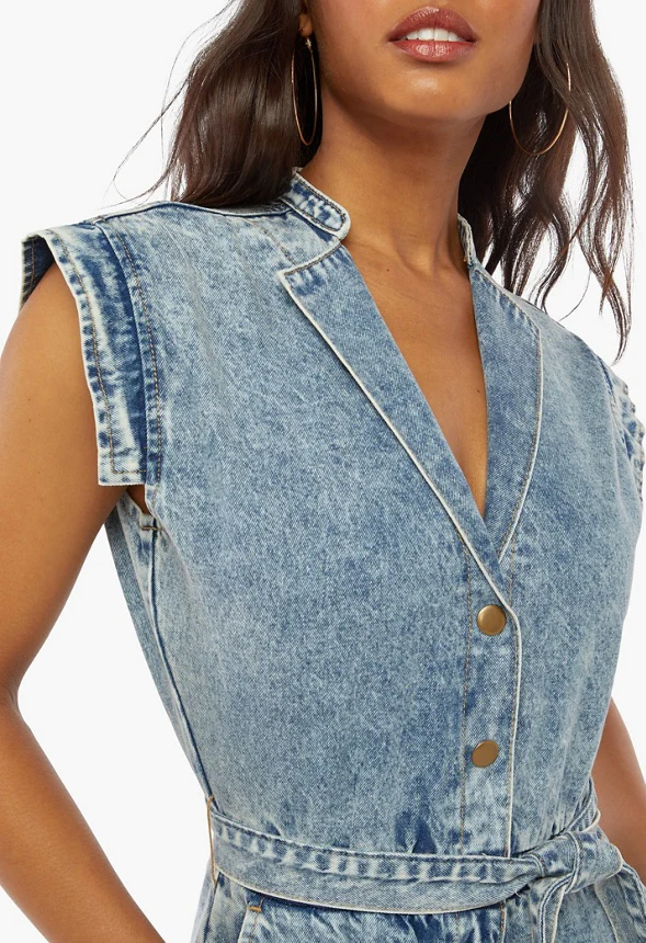 Denim Belted Jumpsuit - Image 4