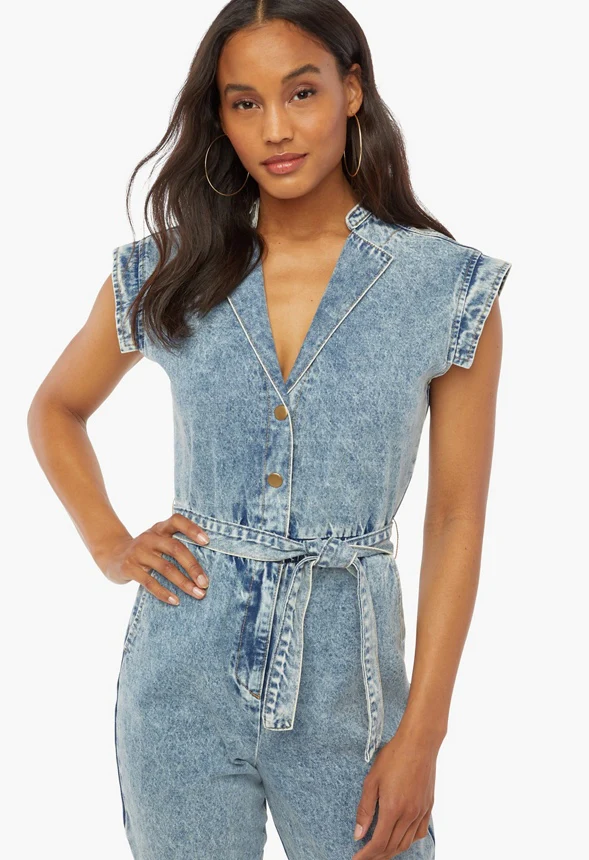 Denim Belted Jumpsuit - Image 5
