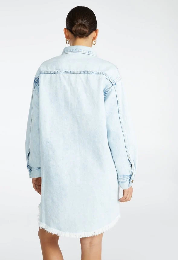 Denim Boyfriend Shirt Dress - Image 2