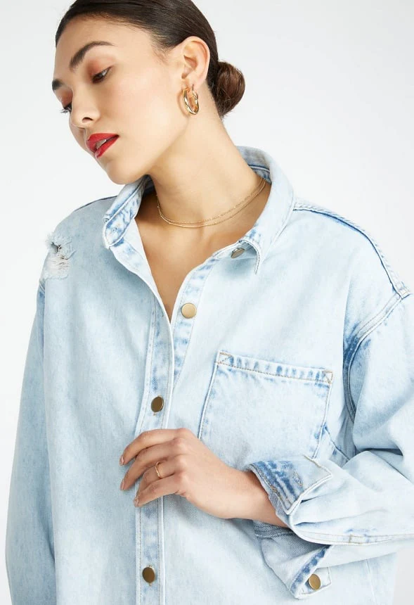 Denim Boyfriend Shirt Dress - Image 3
