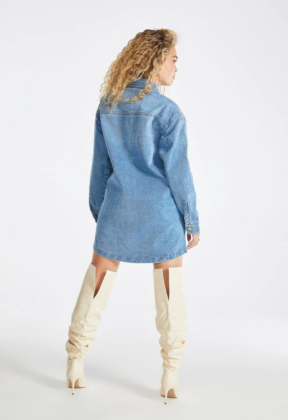 Denim Boyfriend Shirt Dress - Image 2