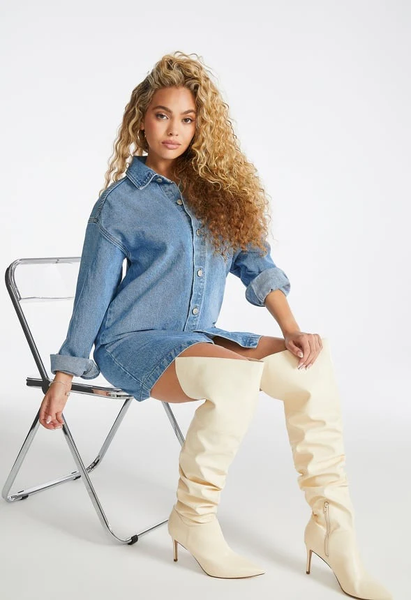 Denim Boyfriend Shirt Dress - Image 4
