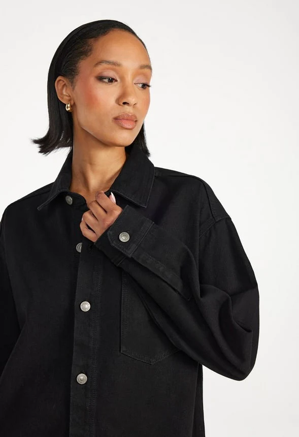Denim Boyfriend Shirt Dress - Image 3