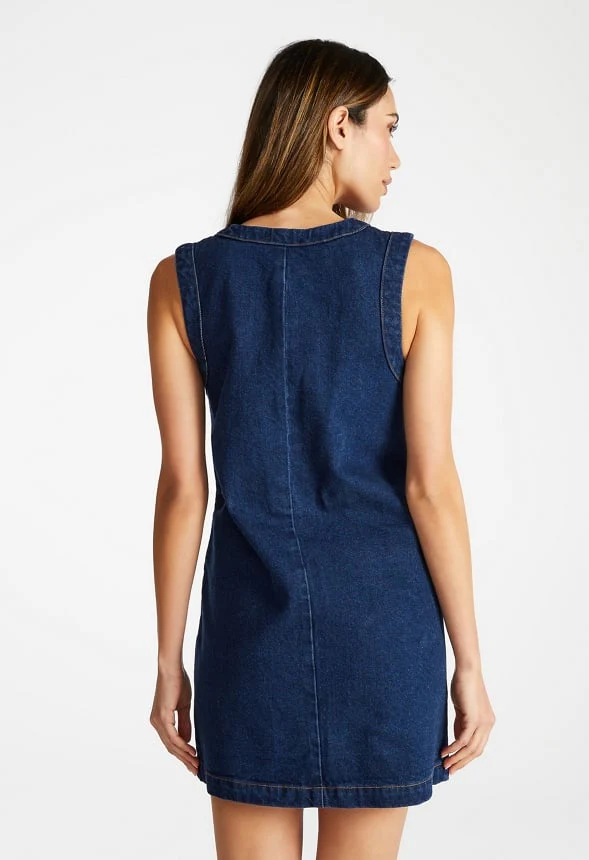 Denim Button Front Shift Dress - Image 2