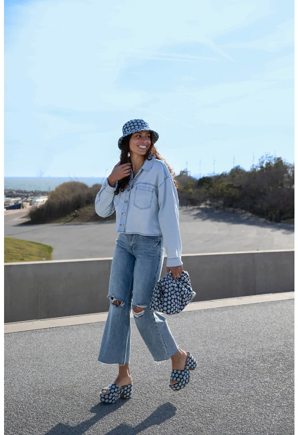 Denim Floral Bucket Hat