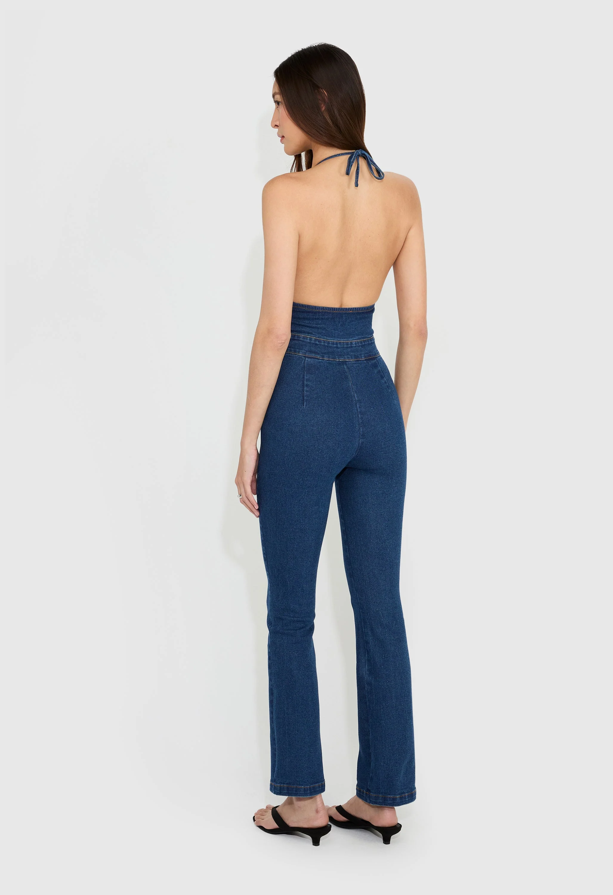 Denim Halter Jumpsuit - Image 3