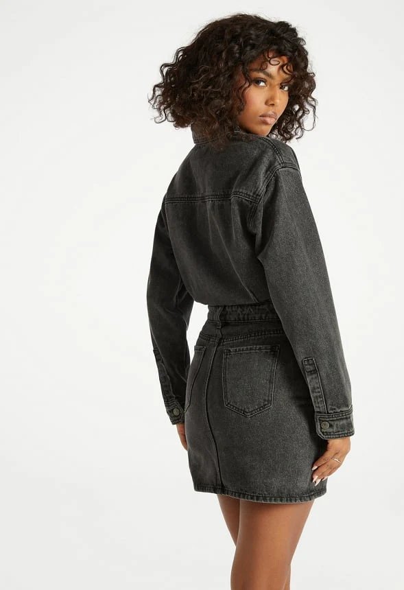 Denim Long Sleeve Mini Dress - Image 2
