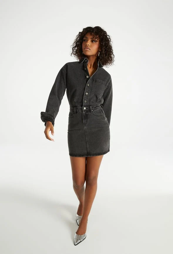 Denim Long Sleeve Mini Dress - Image 4