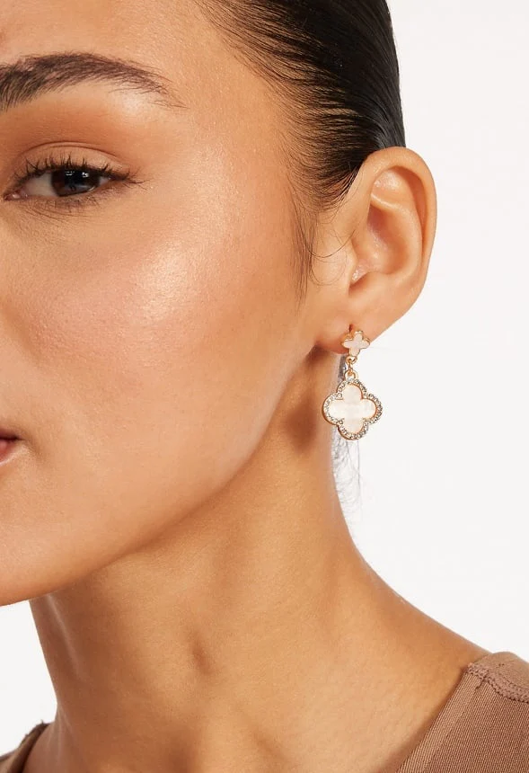 Dia Double Enamel Clover Drop Earrings - Image 2