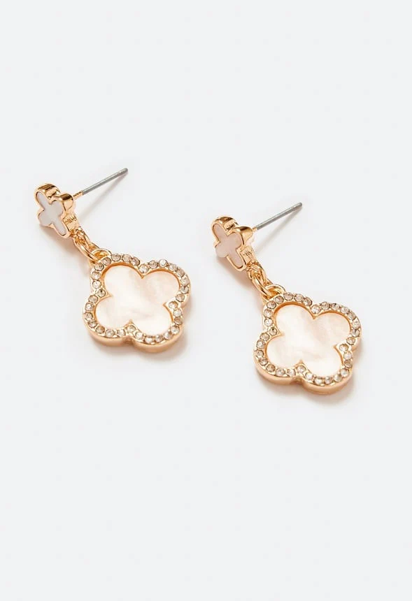 Dia Double Enamel Clover Drop Earrings - Image 3