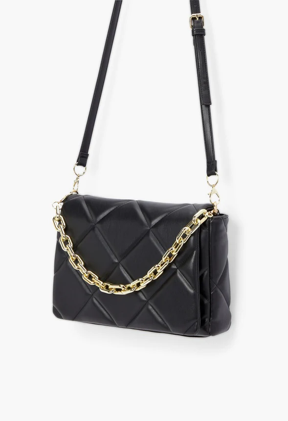 Diamond Quilted Crossbody With Oval Chain - Image 4