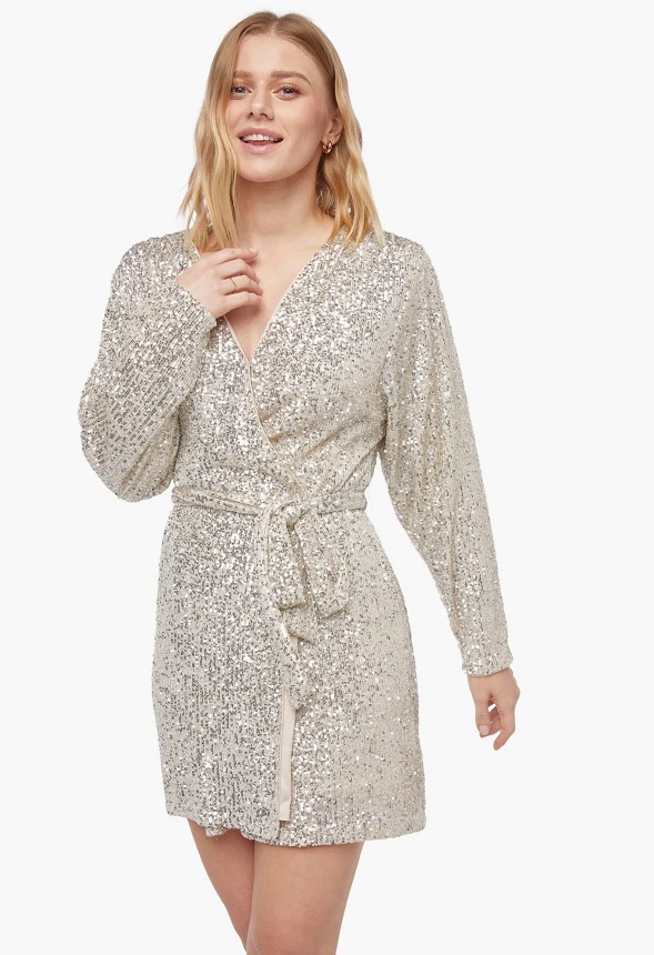 Dolman Sleeve Wrap Sequin Dress - Image 2