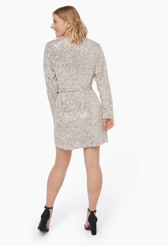 Dolman Sleeve Wrap Sequin Dress - Image 5