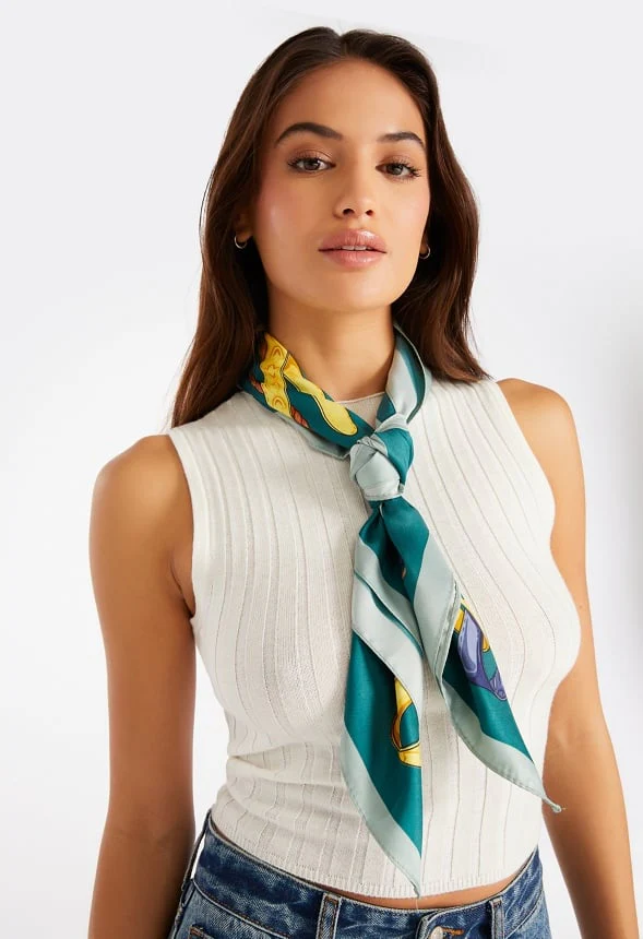 Eden Abstract Multicolor Print Silk Like Scarf - Image 2