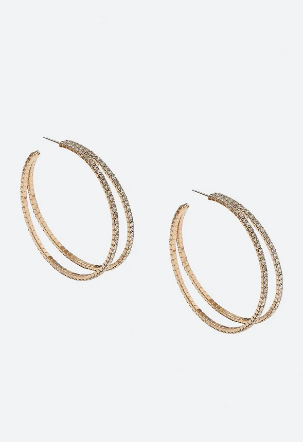 Edie Double Row Glass Rhinestone Hoop Earrings - Image 2
