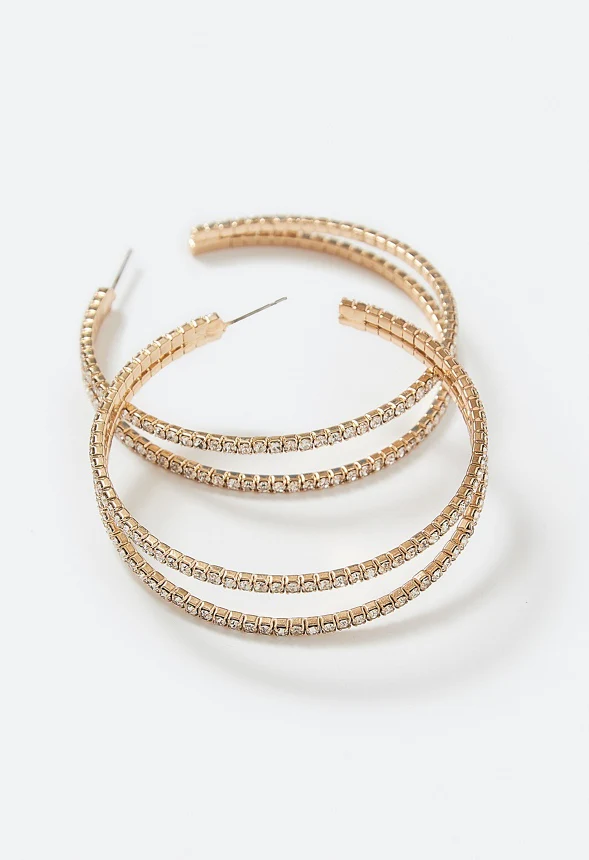 Edie Double Row Glass Rhinestone Hoop Earrings - Image 3