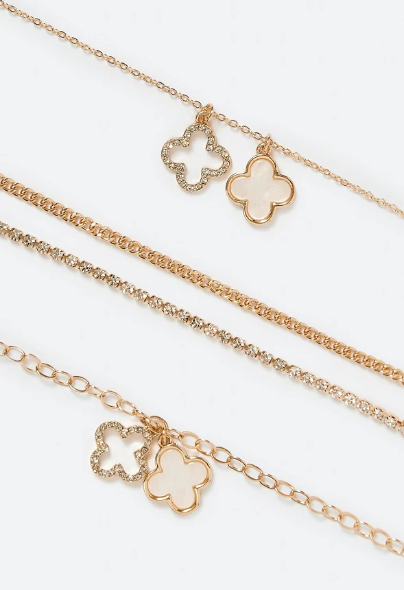 Ela Double Clover Necklace And 2-Row Bracelet Set - Image 3