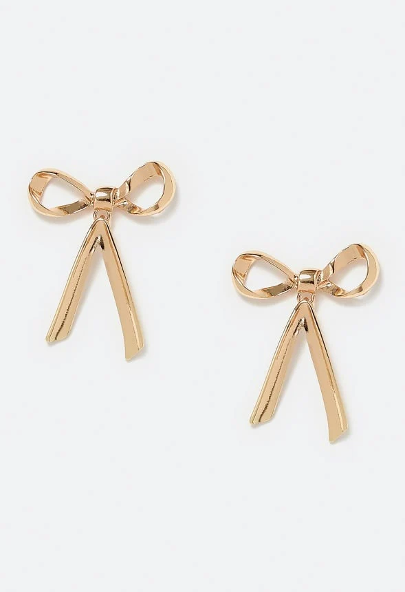 Eli Metal Dangle Bow Stud Earrings - Image 2