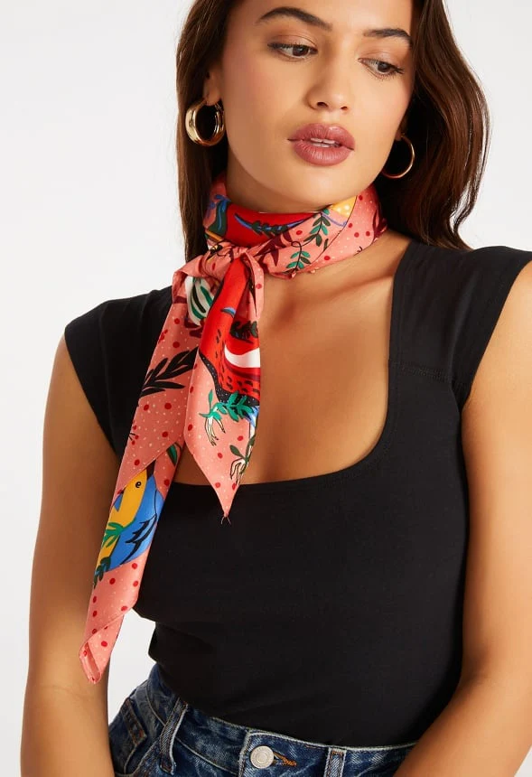 Eli Multicolor Birds Print Silk Like Scarf - Image 2