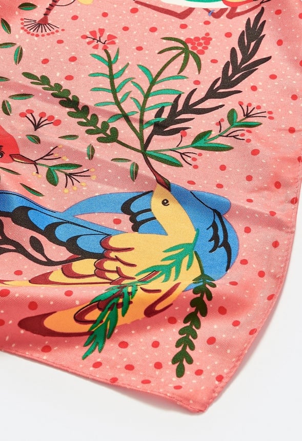 Eli Multicolor Birds Print Silk Like Scarf - Image 4