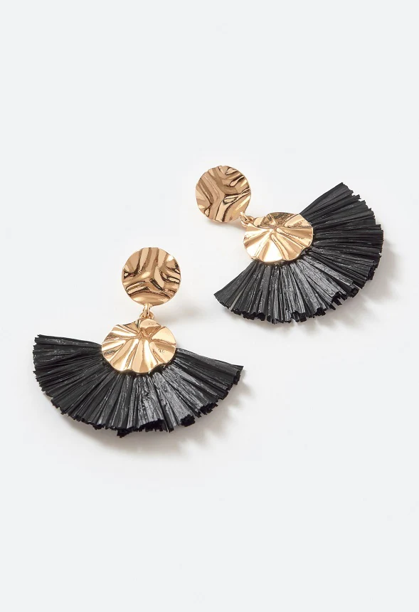 Elia Hammered Metal Disc And Raffia Fringe Drop Earrings - Image 3