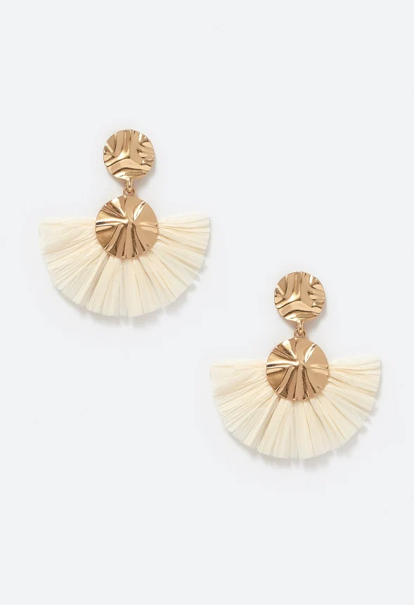 Elia Hammered Metal Disc And Raffia Fringe Drop Earrings - Image 2