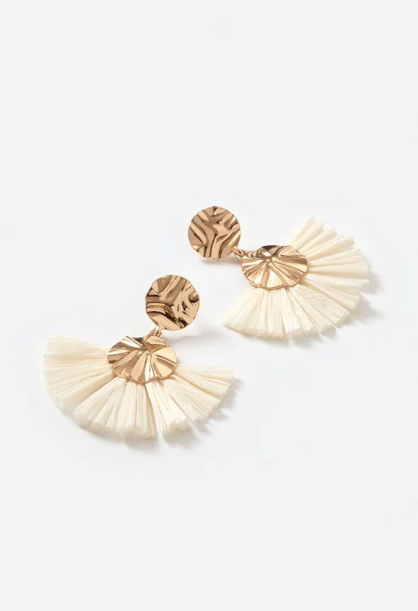 Elia Hammered Metal Disc And Raffia Fringe Drop Earrings - Image 3