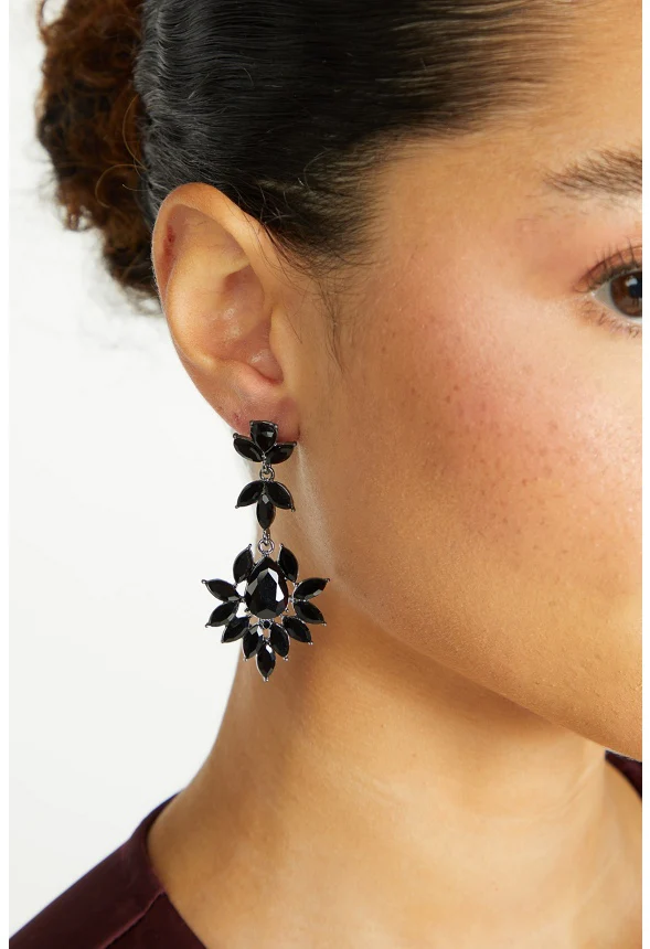 Elina Glass Stones Floral Drop Earrings - Image 2