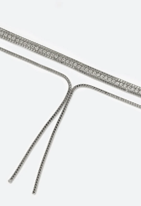 Ella 2 Row Box Chain & Glass Stone Necklace With Y-Drop - Image 3