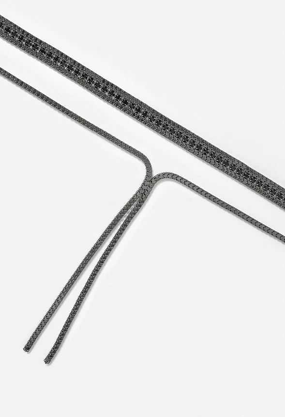 Ella 2 Row Box Chain & Glass Stone Necklace With Y Drop - Image 3