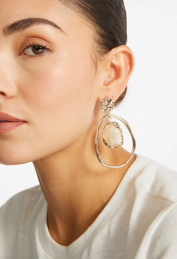 Elodie Organic Resin And Hammered Metal Drop Earrings - Image 2