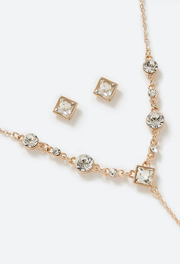 Ely Glass Stone Earrings and Y-Necklace Set - Image 3