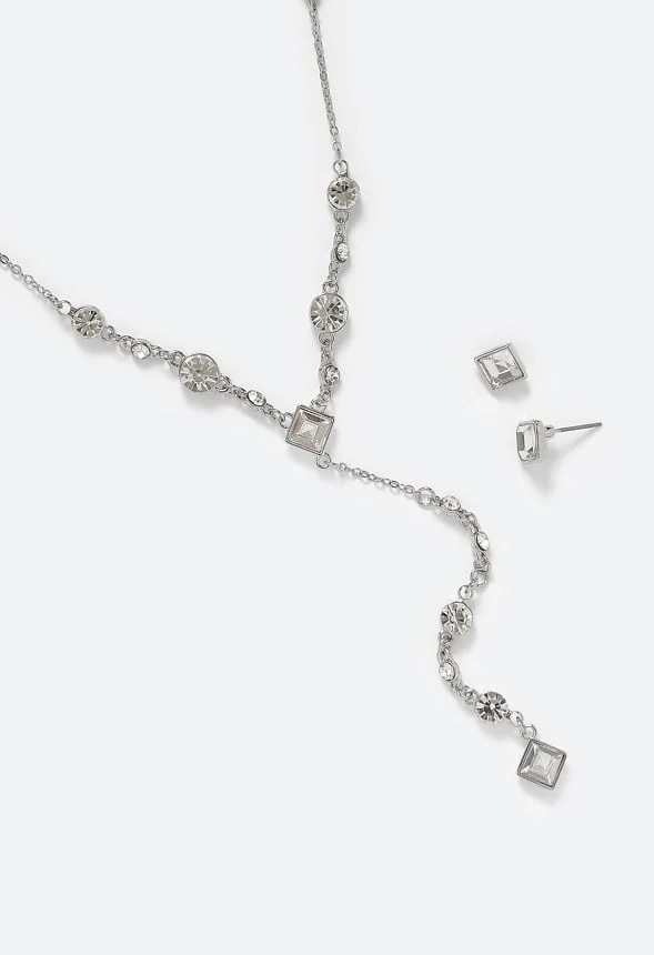 Ely Glass Stone Earrings And Y-Necklace Set - Image 2
