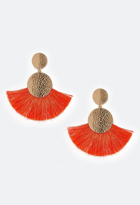 Emma Double Textured Disc And Fringe Drop Earrings