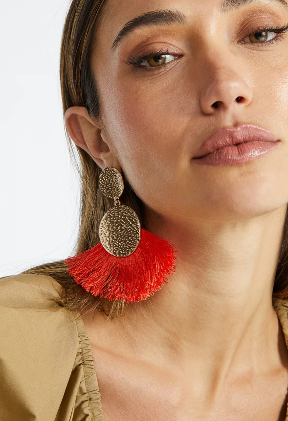 Emma Double Textured Disc And Fringe Drop Earrings - Image 2