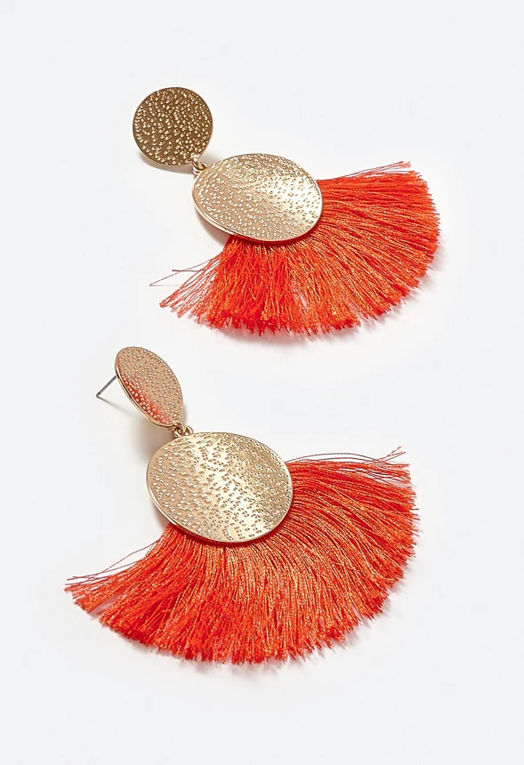 Emma Double Textured Disc And Fringe Drop Earrings - Image 3