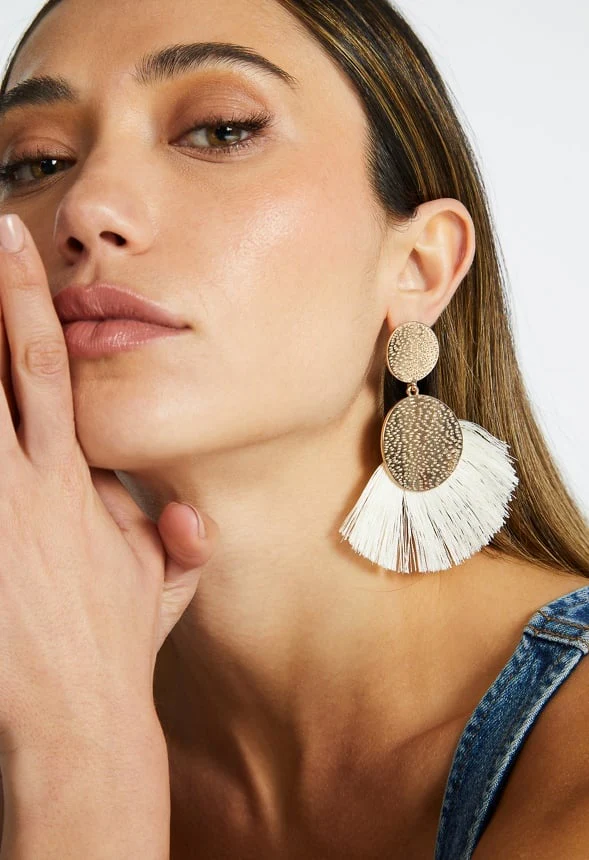 Emma Double Textured Disc And Fringe Drop Earrings