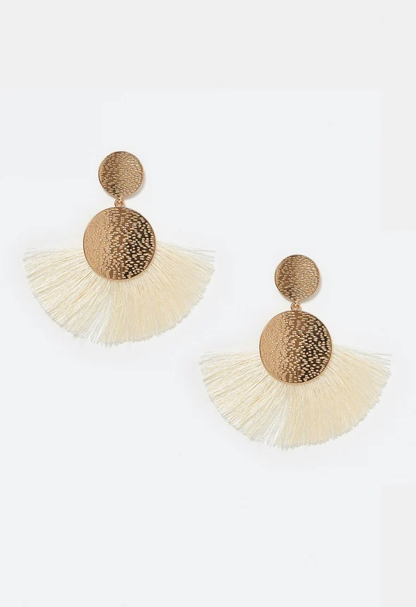 Emma Double Textured Disc And Fringe Drop Earrings - Image 2