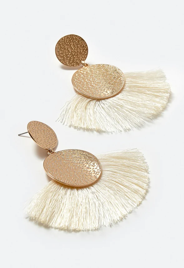 Emma Double Textured Disc And Fringe Drop Earrings - Image 3