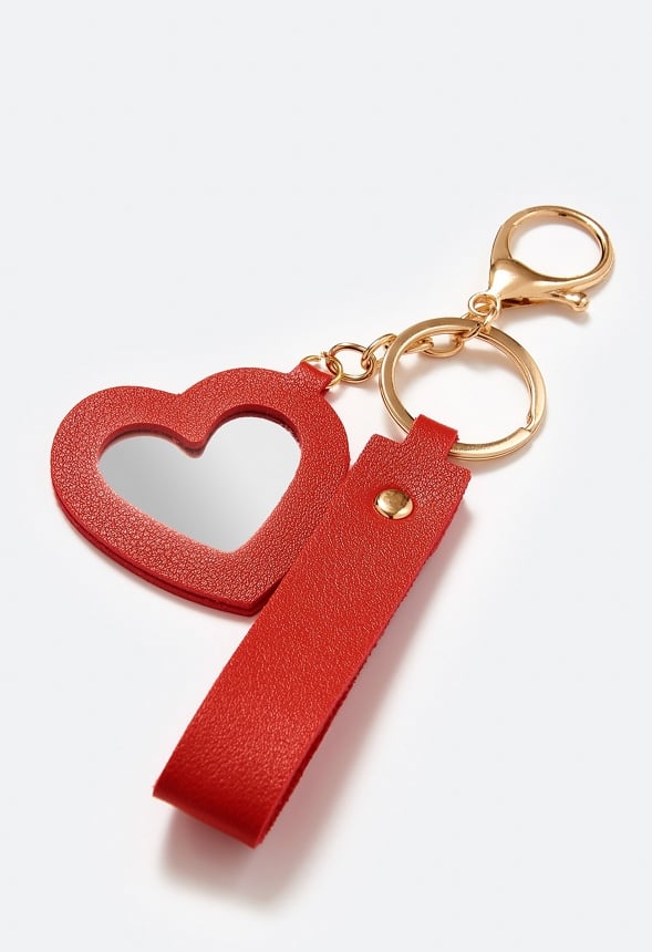 Emma Faux Leather Key Ring With Heart Mirror Charm - Image 3
