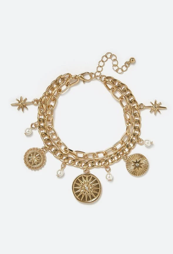 2-Rows Enid Charm Bracelet With Celestial Coins And Glass Pearls - Image 2
