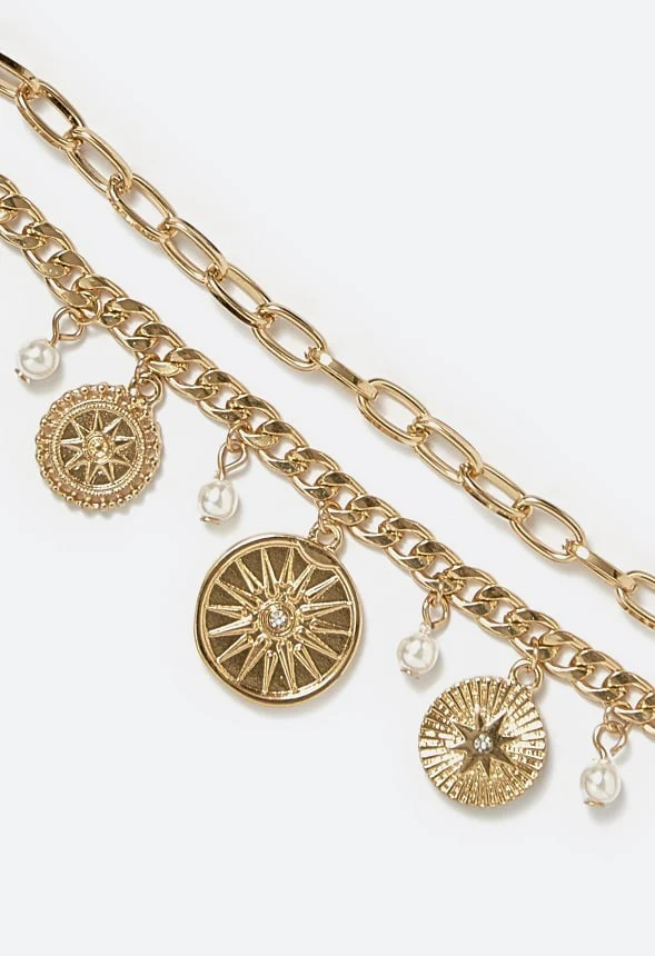 2-Rows Enid Charm Bracelet With Celestial Coins And Glass Pearls - Image 3