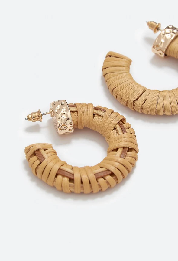 Etta Woven Natural Raffia Wrapped Hoop - Image 3