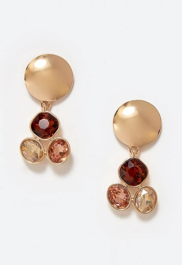 Eve Tonal Brown Glass Stones Drop Earrings - Image 2