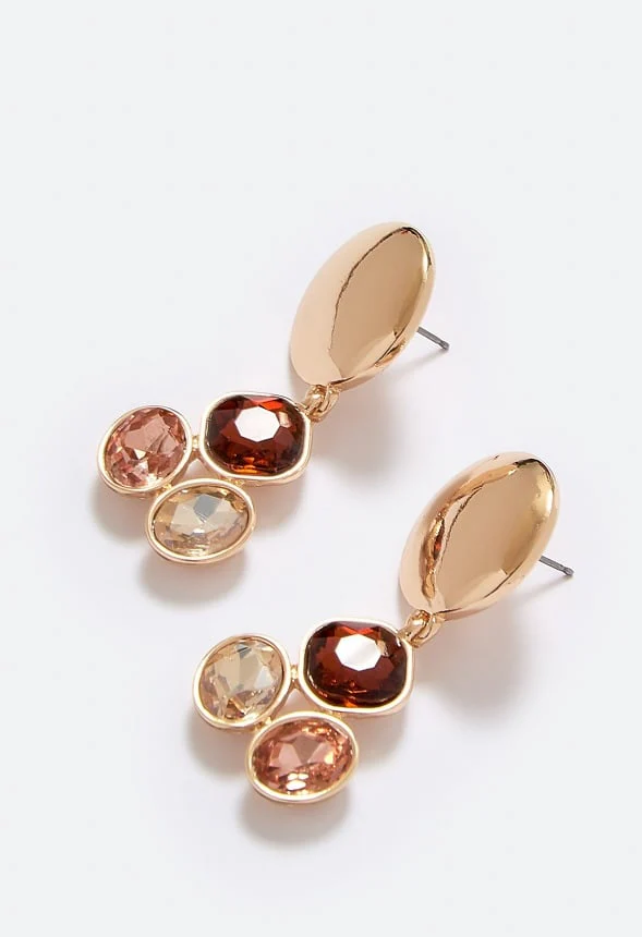 Eve Tonal Brown Glass Stones Drop Earrings - Image 3