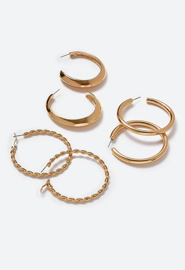 Evie 3 Pairs Pack Smooth And Twist Hoop Earrings - Image 3