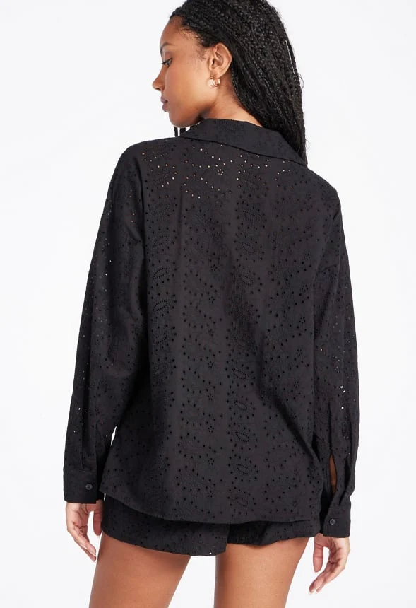 Eyelet Button Down Shirt - Image 3