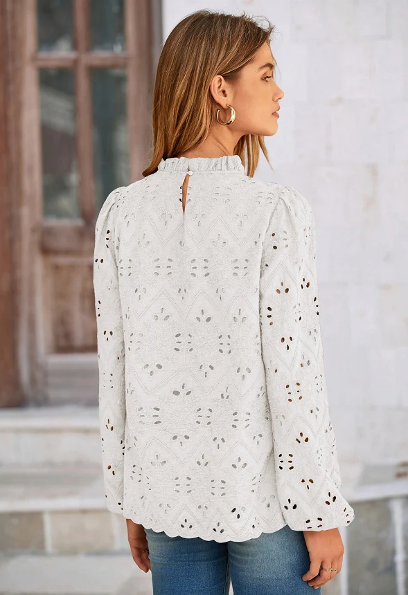 Eyelet Long Sleeve Blouse - Image 2