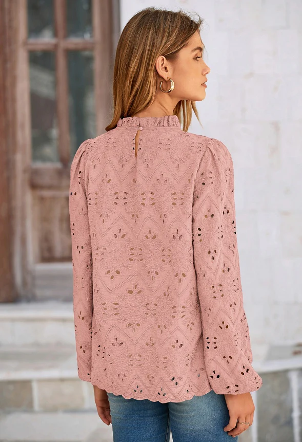 Eyelet Long Sleeve Blouse - Image 2