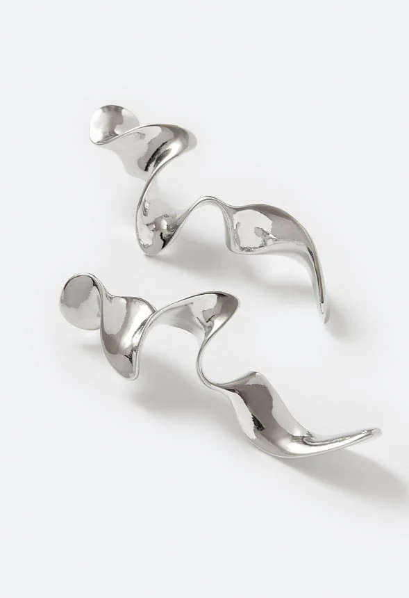 Ezra Irregular Metal Ribbon Effect Lightweight Drop Earrings - Image 2